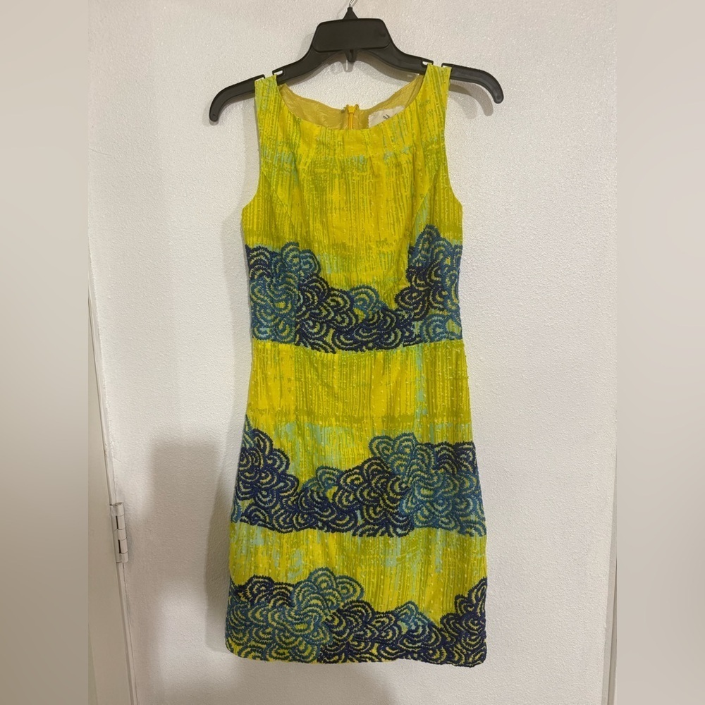 Anthropologie Tabitha Azure Scroll mini embroidered sheath dress. 4